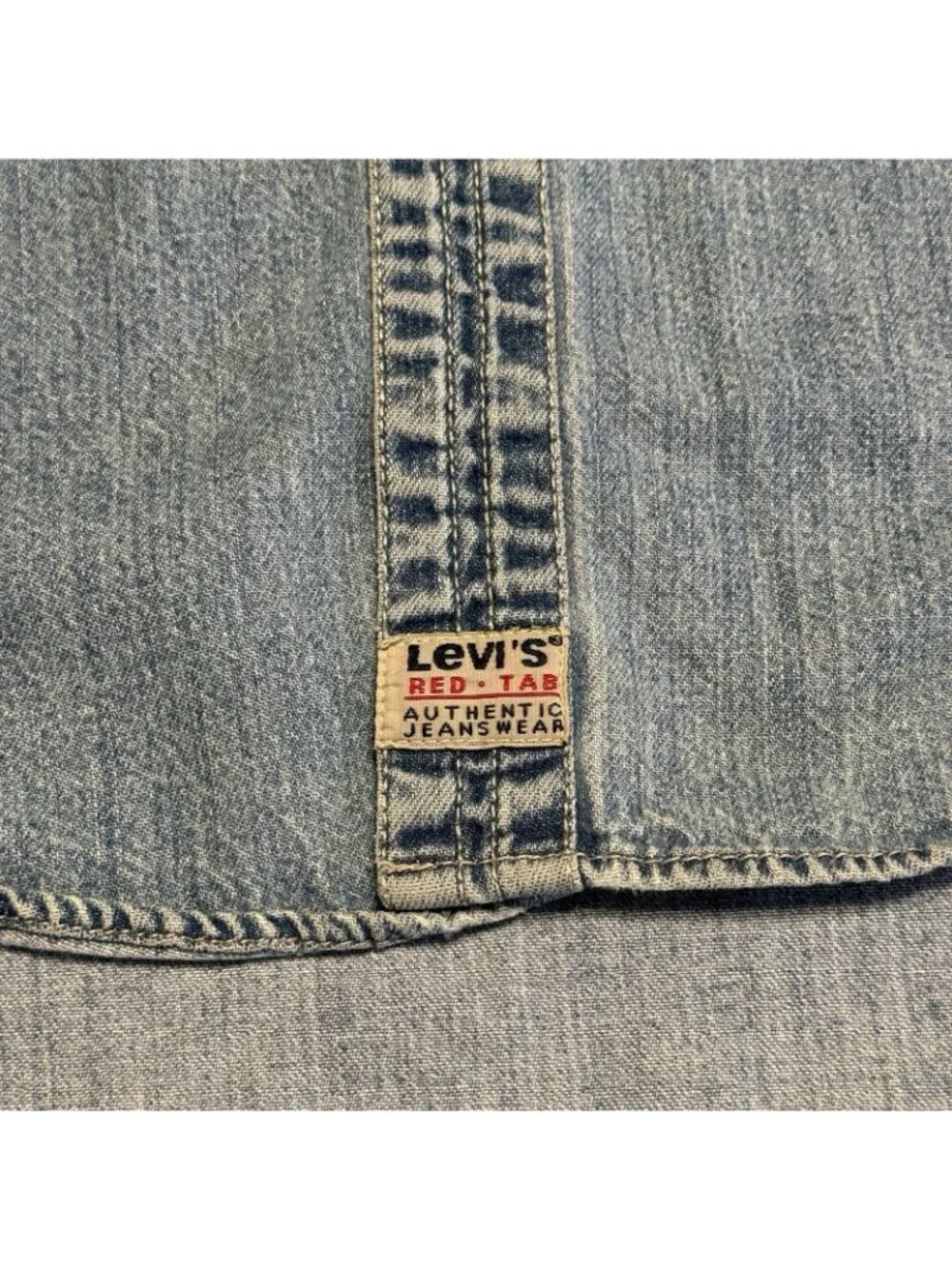 Vintage 90s Levis Denim Shirt Medium M Light Wash Red Tab Long Sleeve Button Up